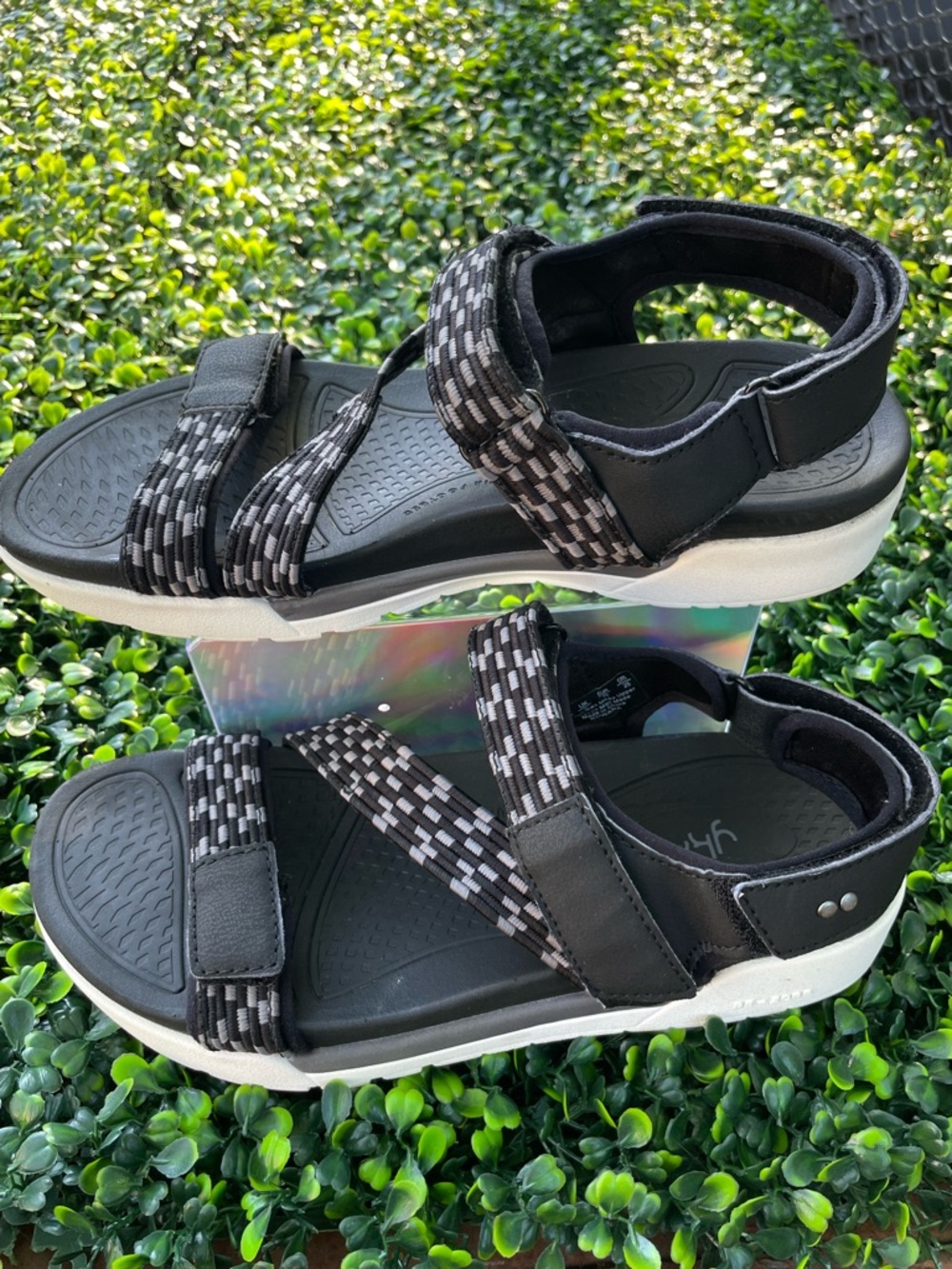 Ryka Black and White Strappy Comfort Sandals